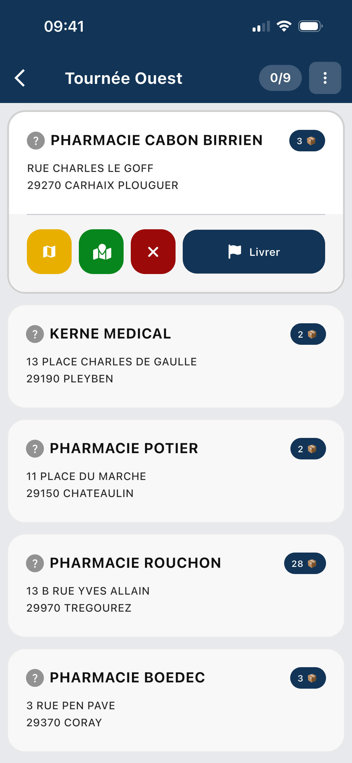 Application mobile Movix - Écran de livraison pharmaceutique